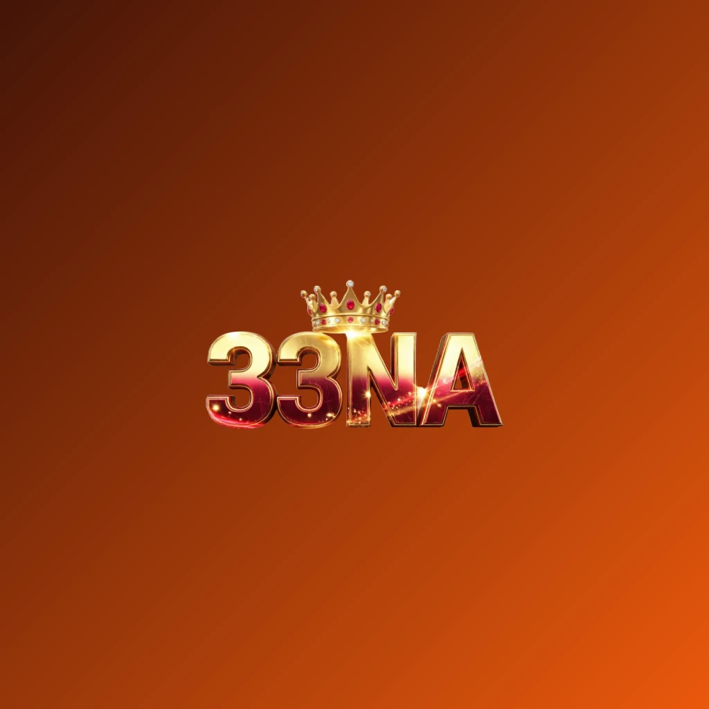Dynamic casino-style logo for 33NA featuring massive bold lettering in bright gold and crimson colors with a glowing crown and sparkling light effects on a transparent background